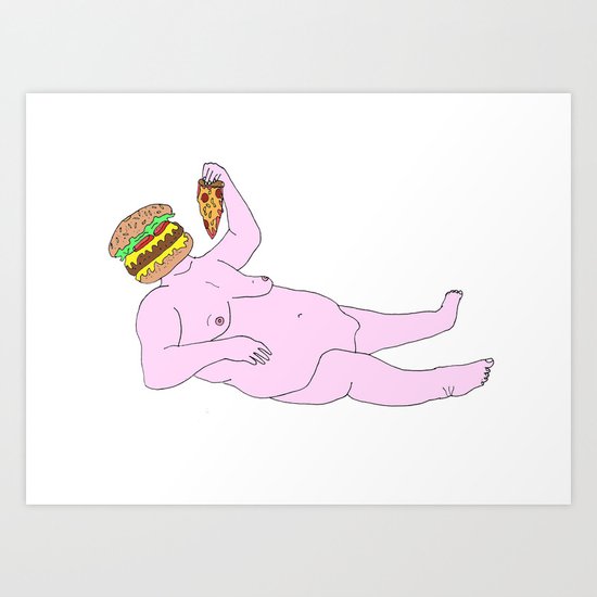 Burger Pizza Fat Man Art Print
