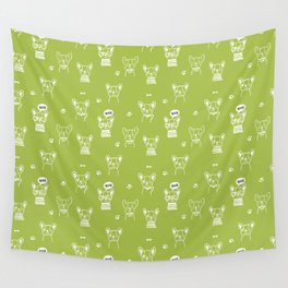 Light Green and White Hand Drawn Dog Puppy Pattern Wall Tapestry