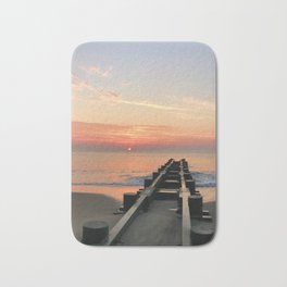 Jetty sunrise at the ocean | Rehoboth Beach, DE Bath Mat | Sunrise, Delaware, Landscape, Jetty, Photo, Colorful, Rehobothbeach, Seascape, Waves, Ocean 