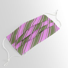 [ Thumbnail: Violet and Dark Olive Green Colored Lines/Stripes Pattern Face Mask ]