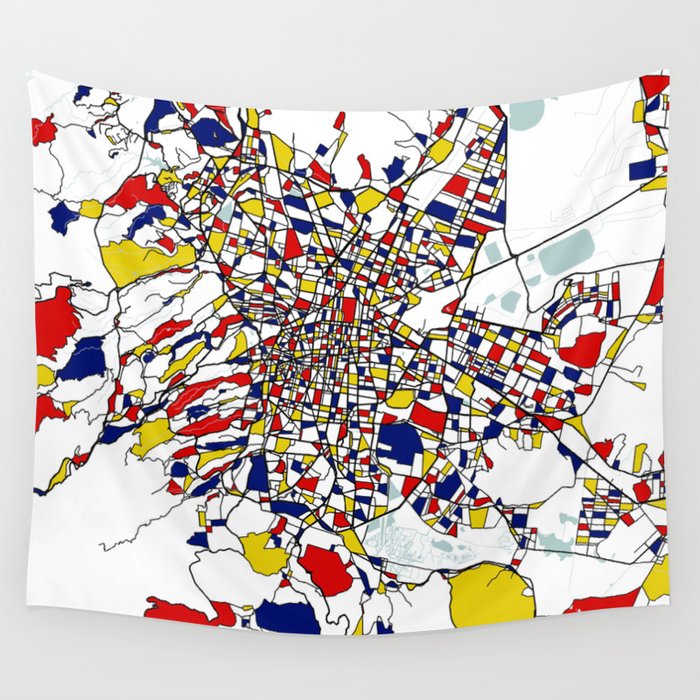 Mexico City Map - Mondrian Wall Tapestry