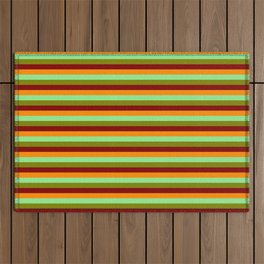 [ Thumbnail: Green, Maroon, Dark Orange, and Light Green Colored Striped Pattern Outdoor Rug ]