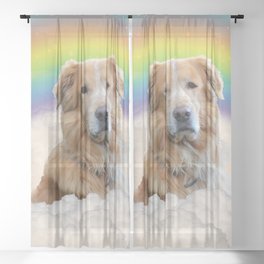 Golden Retriever Dog Rainbow Clouds Sheer Curtain