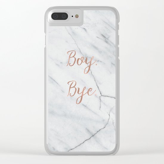Boy. Bye. Rose gold and marble Clear iPhone Case