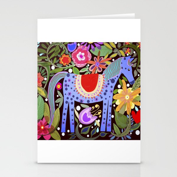 Folk art horse with flowers Stationery Cards