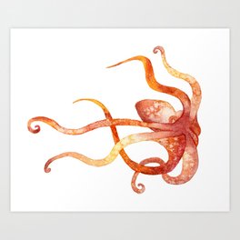Watercolour Octopus - Red and Orange Art Print