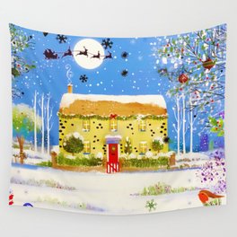 Festive Christmas Winter Home Watercolor Wall Tapestry