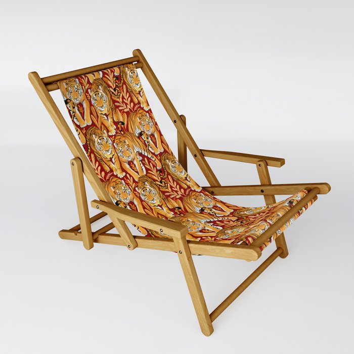 The Hunt - Golden Orange Tigers on Crimson Red Sling Chair