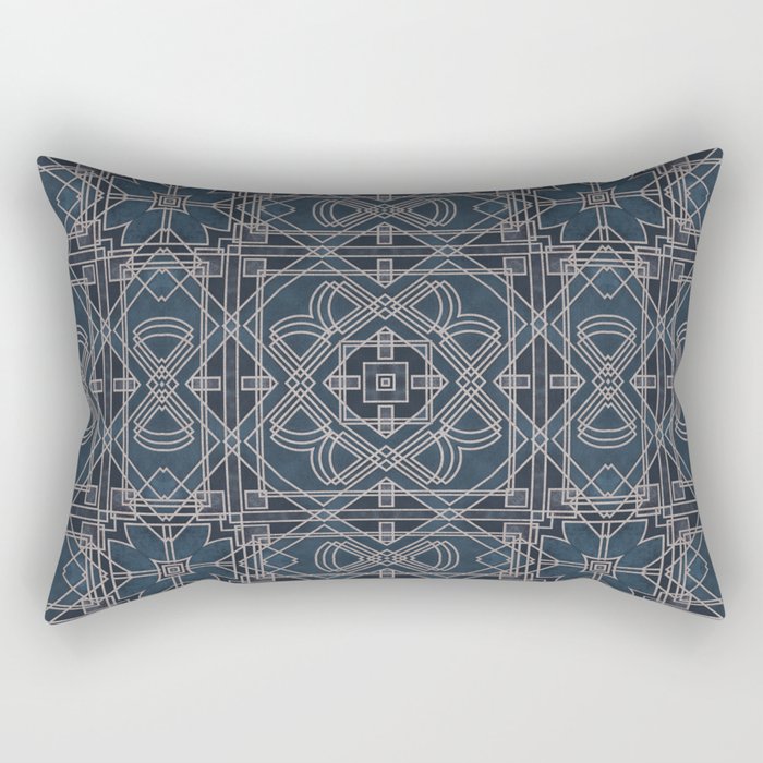 Art Deco Pattern Siler Blue Roaring Twenties Elegance Rectangular Pillow