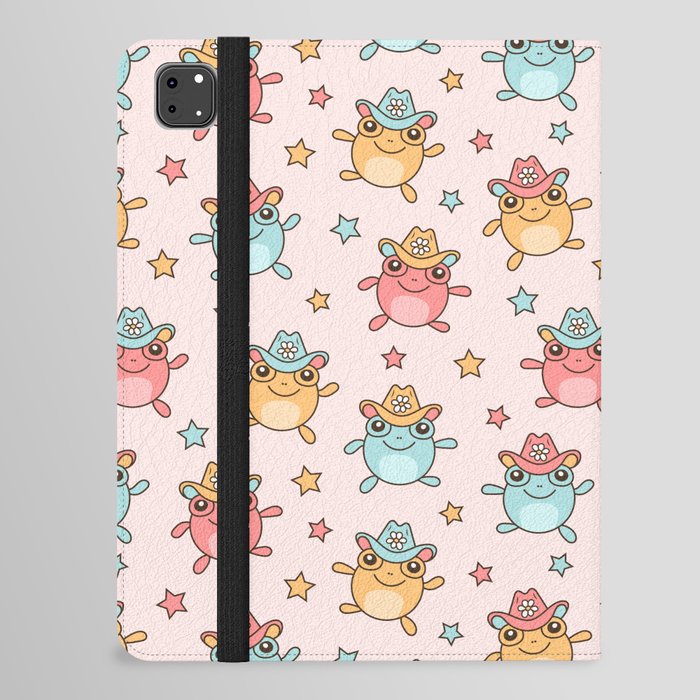 Jumping Cowboy Frogs, Cute Happy Frog with Hat Fun Pattern iPad Folio Case