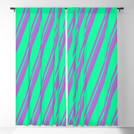 [ Thumbnail: Orchid and Green Colored Lined/Striped Pattern Blackout Curtain ]