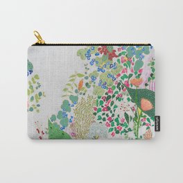 Painterly Floral Jungle on Pink and White Carry-All Pouch