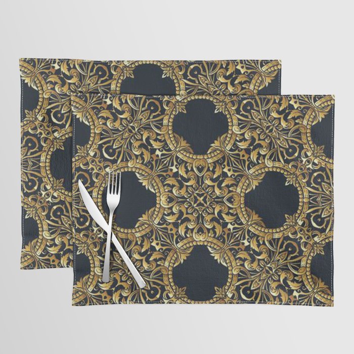 Black Gold Rococo Pattern Placemat by Guy Blank Society6