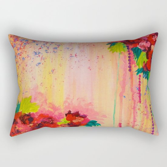 STRAWBERRY CONFETTI PAINTING Abstract Acrylic Floral Beautiful Feminine Flower Bouquet Girlie Pink Rectangular Pillow