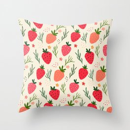 Spring Strawberry Garden Throw Pillow
