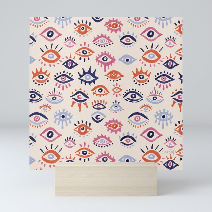Mystic Eyes – Coral & Navy Mini Art Print