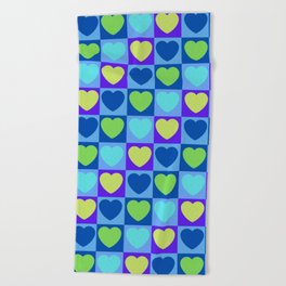 Blue. Green and Yellow hearts  Beach Towel