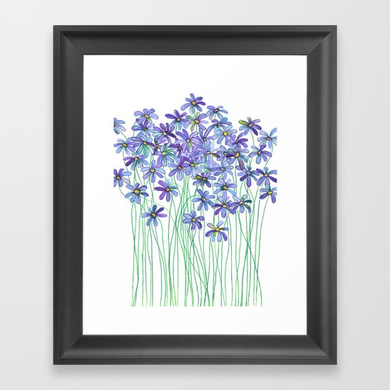 Purple Daisies in Watercolor & Colored Pencil Framed Art Print