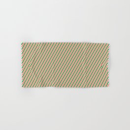 [ Thumbnail: Fun, Festive, Christmas-Inspired Red, White & Green Colored Striped Pattern Hand & Bath Towel ]