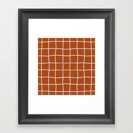 Hand Drawn Windowpane Textured Grid (white/burnt orange) Framed Art Print