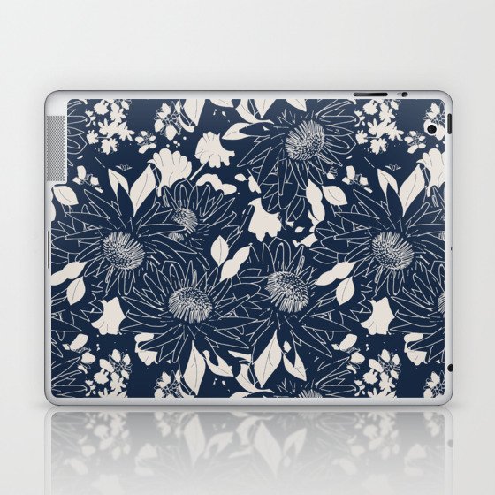 Midnight Blue King Protea Pattern. Laptop & iPad Skin
