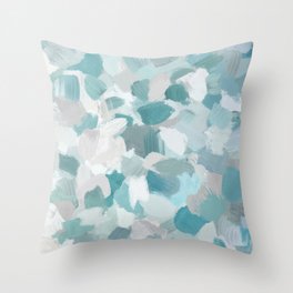 Scattered Seaglass II - Mint Seafoam Green Turquoise Blue Sea Beach Coastal Abstract Ocean Painting Throw Pillow