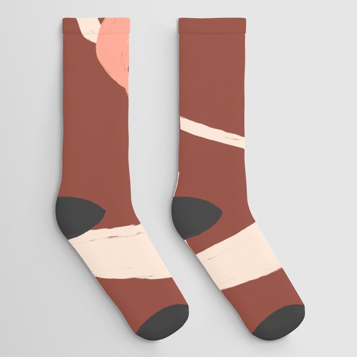 Terracotta Wavy Lines Abstract Socks