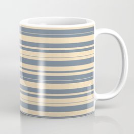 [ Thumbnail: Tan and Slate Gray Colored Stripes Pattern Coffee Mug ]