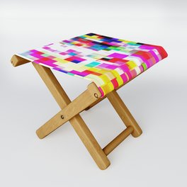 geometric pixel square pattern abstract background in pink blue yellow Folding Stool