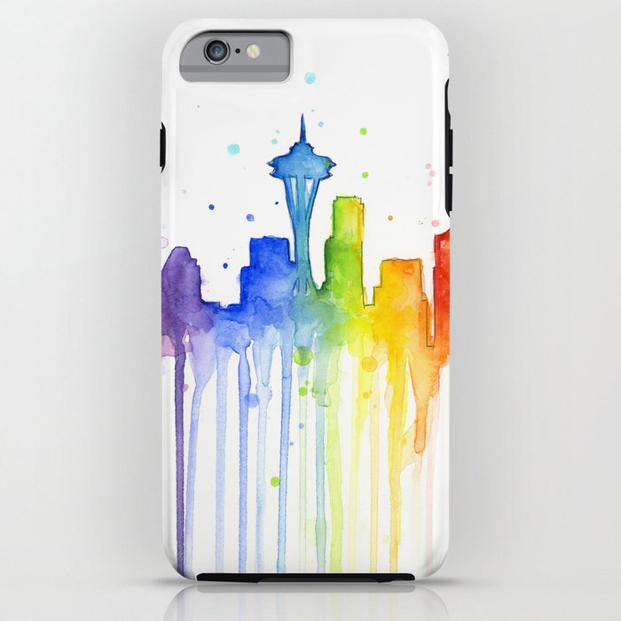Seattle Skyline Rainbow Watercolor iPhone Case
