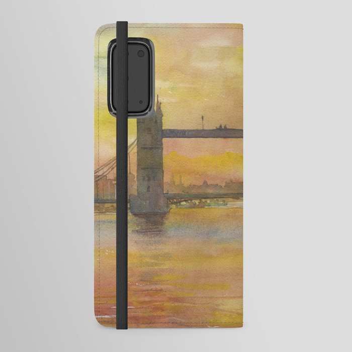 Tower Bridge  and boat on River Thames at dusk- London, England.  London skyline bridge artwork sunset Android Wallet Case
