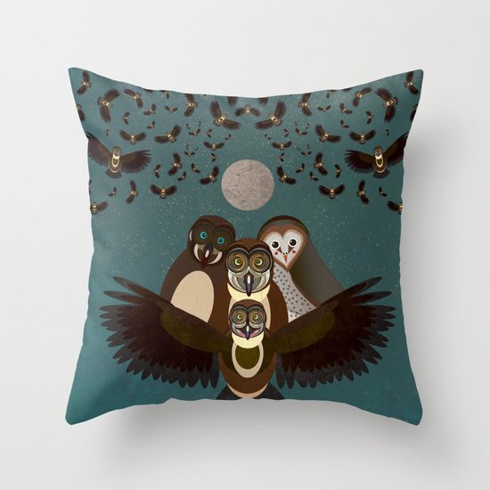 Owls in the Sky Throw Pillow