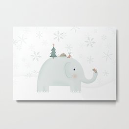 Little mouse and elephant exchanging gifts Metal Print | Children, Illustration, Digital, Animal 