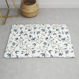 Blue blossom branch pattern on a white background  Area & Throw Rug