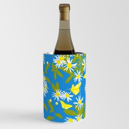 Little Daisies And Butterflies Deep Turquoise Blue Wine Chiller