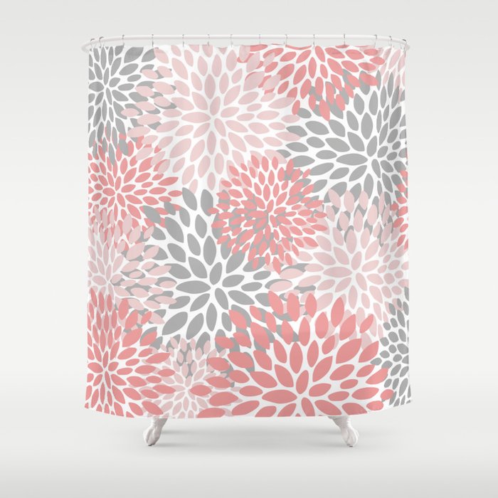 Fl Pattern C Pink And Gray, Pink And Grey Shower Curtain
