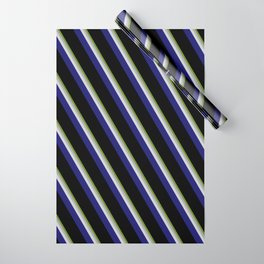 [ Thumbnail: Vibrant Green, Dark Gray, Light Grey, Midnight Blue, and Black Colored Pattern of Stripes Wrapping Paper ]