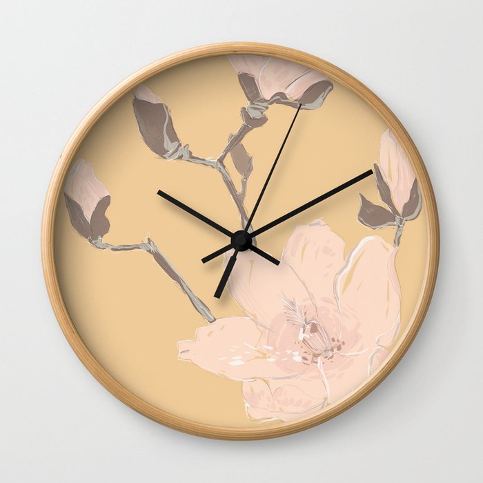 Magnolia flower Japanese minimalism style artwork in retro colors Wall Clock