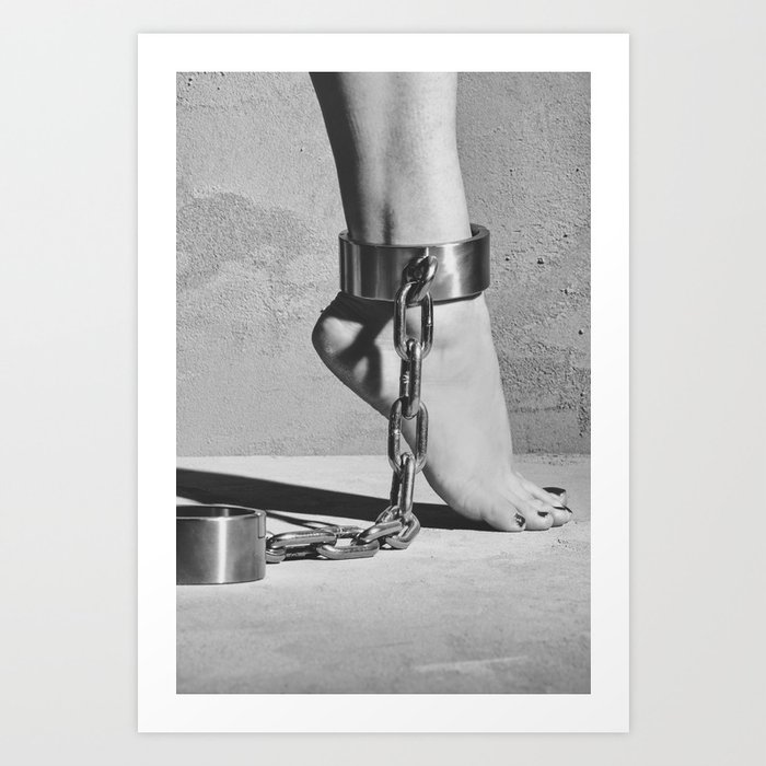 Woman Barefoot in steel leg Cuffes #C7183 Art Print