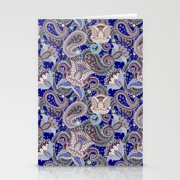 Vintage Blue Floral Paisley Pattern Stationery Cards