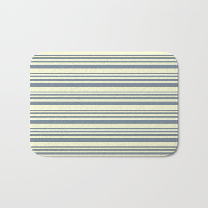 Light Slate Gray & Light Yellow Colored Lined Pattern Bath Mat