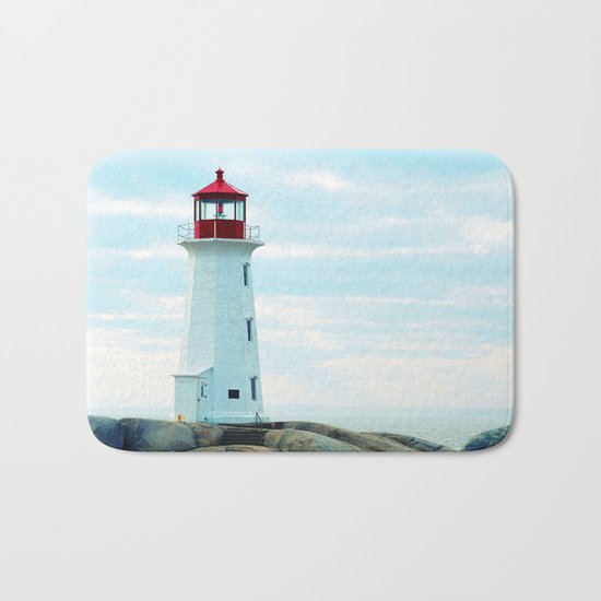 Old Lighthouse, Blue Ocean Bath Mat