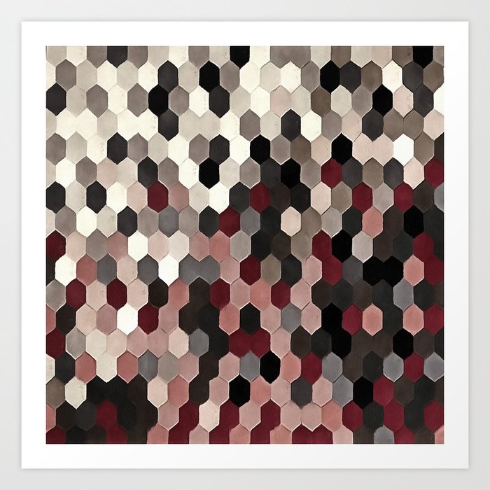 Hexagon Pattern In Gray and Burgundy Autumn Colors Kunstdrucke