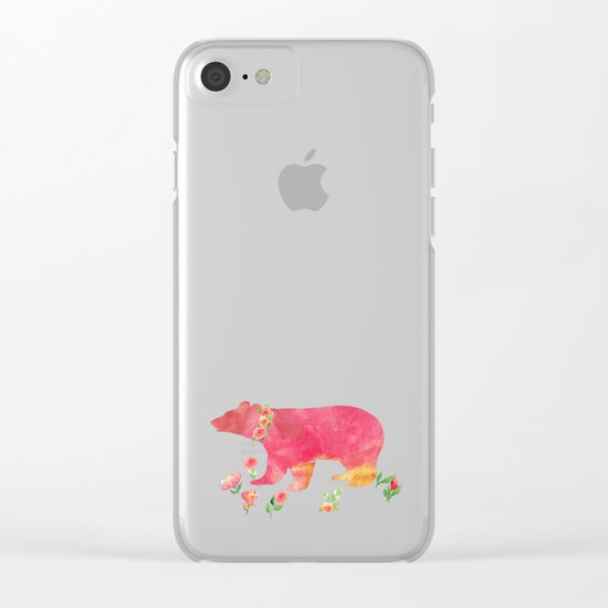 Bear with flowers - Animals Watercolor illustration Clear iPhone Case
