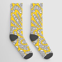 Organic Abstract Pattern in Golden Yellow, Gray, Light Gray and White Socks