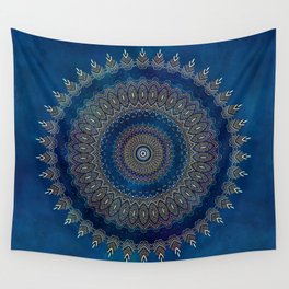Blue Detailed Mandala Esoteric Pattern Wall Tapestry