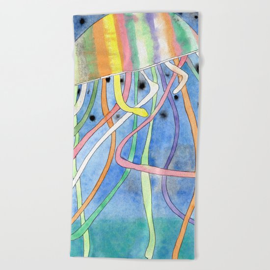 Rainbow Colored Jelly Fish Beach Towel