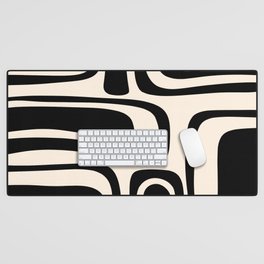 Palm Springs - Midcentury Modern Abstract Pattern in Black and Almond Cream  Desk Mat