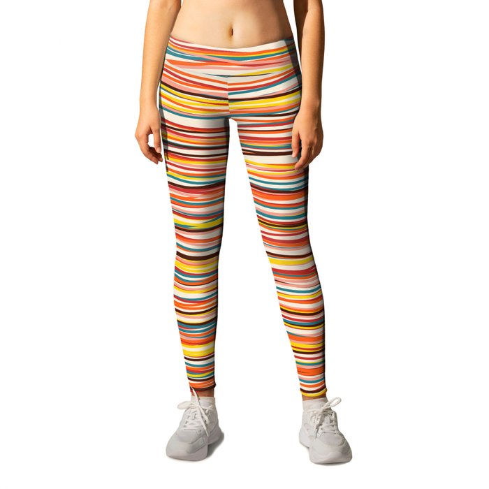 Bright Colorful Lines Classic Abstract Minimal Retro Summer Style Stripes Leggings