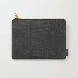 Black Crocodile Leather Print Carry-All Pouch